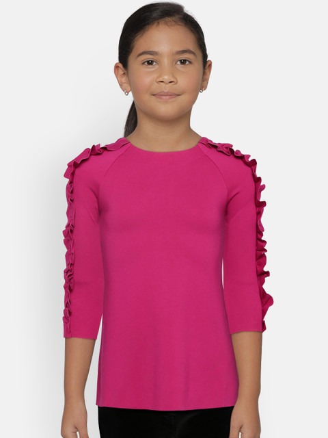 

United Colors of Benetton Girls Magenta Solid A-Line Dress