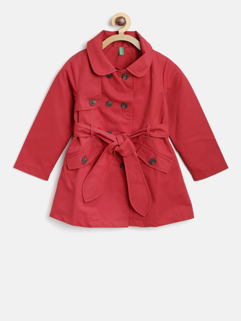 

United Colors of Benetton Girls Red Double-Breasted Solid Trench Coat