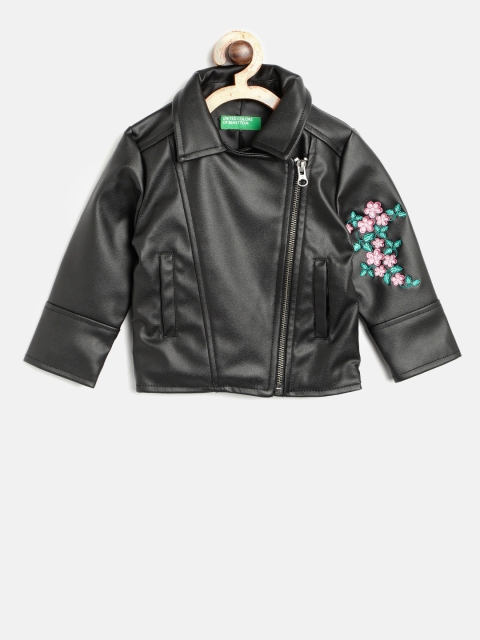 

United Colors of Benetton Girls Black Solid Biker Jacket