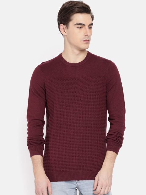 

Calvin Klein Jeans Men Maroon Self Design Pullover Sweater