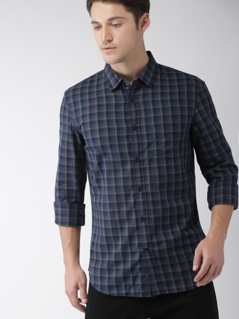 

Celio Men Blue & Grey Slim Fit Checked Casual Shirt