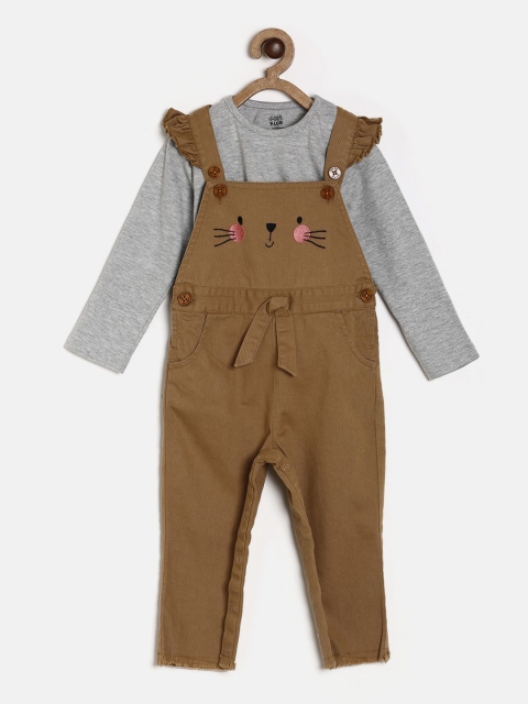 

MINI KLUB Girls Khaki & Grey Solid Clothing Set