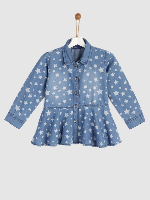 

YK Girls Blue Printed Shirt Dress