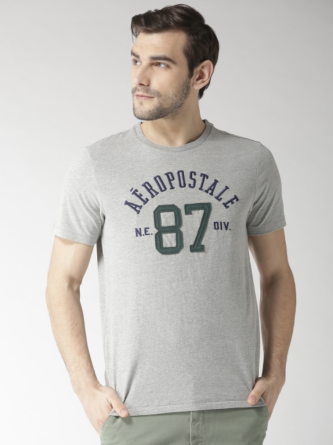 

Aeropostale Men Grey Melange Applique Detail Round Neck T-shirt