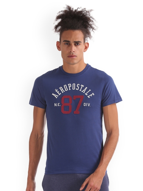 

Aeropostale Men Blue Solid Round Neck T-shirt