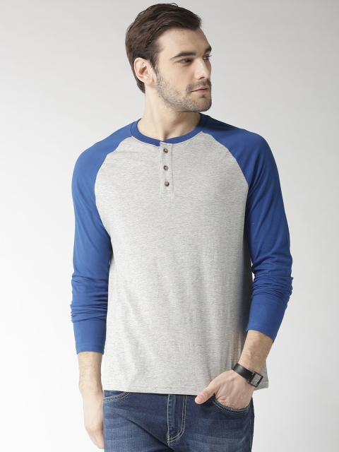 

Aeropostale Men Grey Melange Solid Henley Neck T-shirt