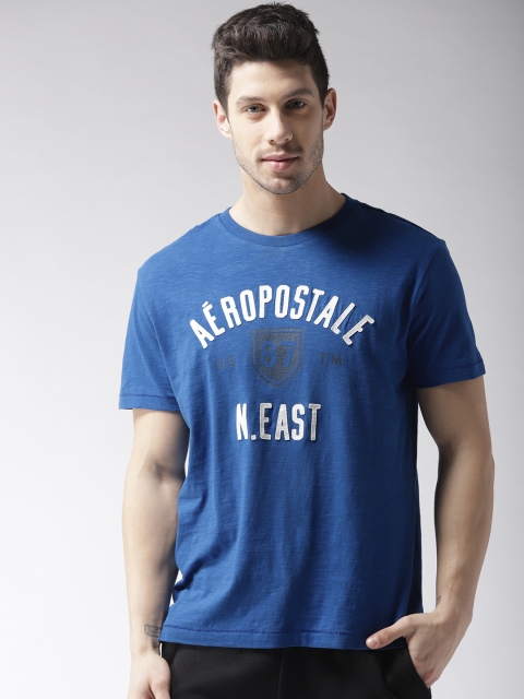 

Aeropostale Men Blue Self Design Round Neck T-shirt