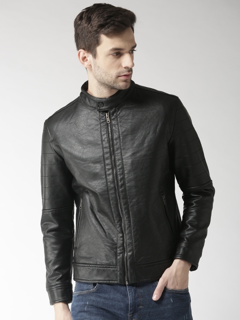 

Aeropostale Men Black Solid Biker Jacket