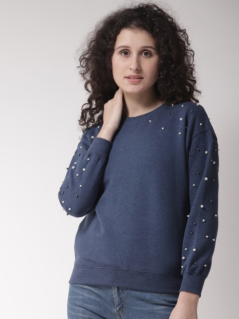 

Madame Women Blue Embellished Sweatshirt