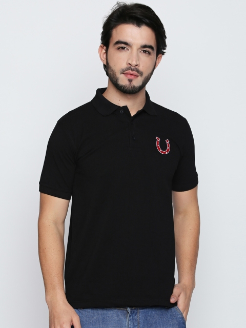 

Blacksmith Men Black Solid Polo Collar T-shirt