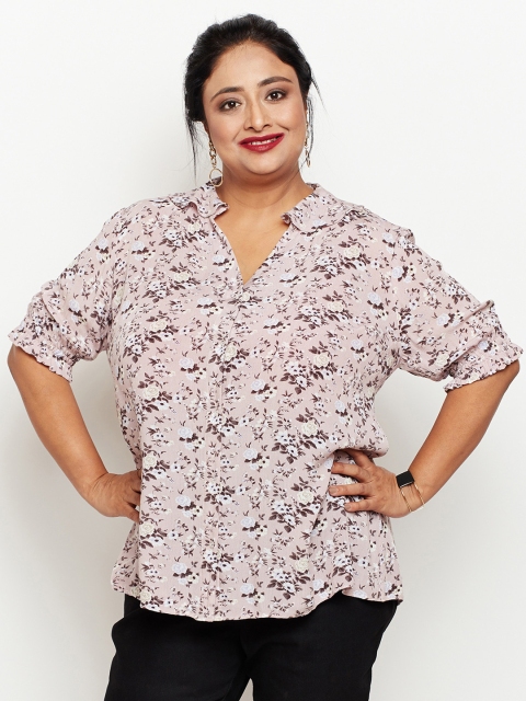

NuBella Plus Size Women Nude-Coloured Printed Shirt Style Top