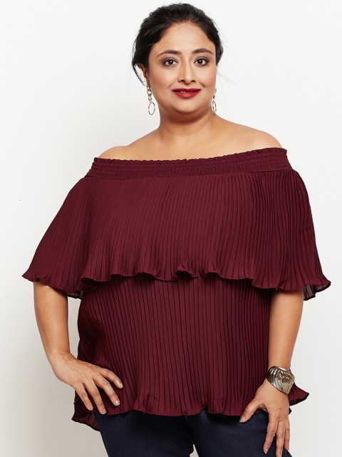 

NuBella Plus Size Women Maroon Solid Bardot Top