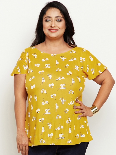 

NuBella Plus Size Women Yellow Printed Styled Back Top