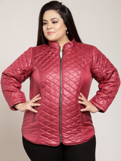 

plusS Women Maroon Solid Quilted Jacket