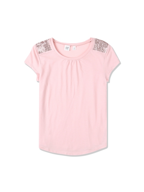 

GAP Girls Pink Short Sleeve Sequin Shoulder T-Shirt