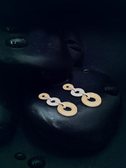 

shaze Gold-Plated & Antique Circular Drop Earrings