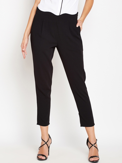 

Taanz Women Black Regular Fit Solid Crop Peg Trousers