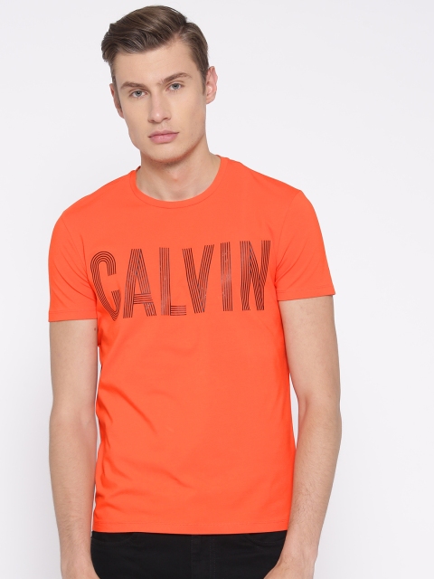 

Calvin Klein Jeans Men Coral Orange Printed Round Neck T-shirt