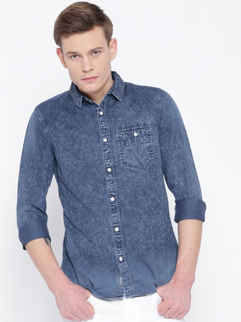 

Calvin Klein Jeans Men Blue Slim Fit Acid-Wash Casual Shirt
