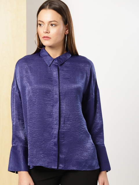 

her by invictus Women Blue Regular Fit Solid Casual Shirt