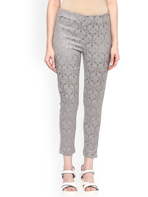 

Fusion Beats Women Grey Regular Fit Self Design Cigarette Trousers