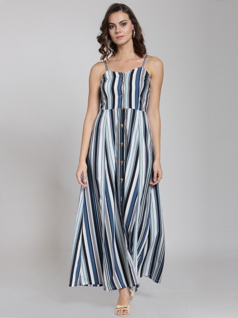

plusS Women Blue Striped Maxi Dress