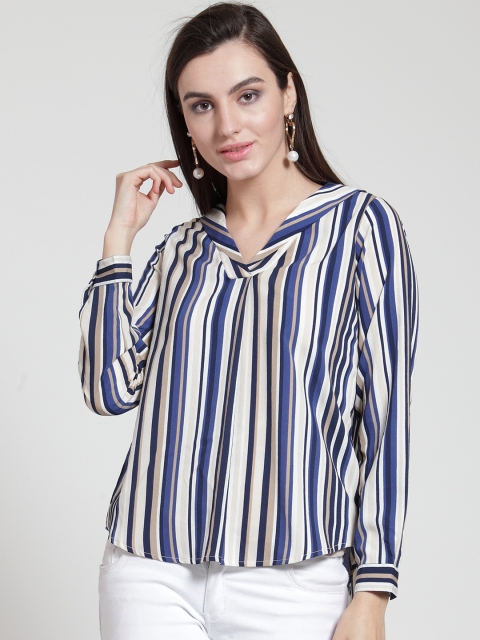 

plusS Women Multicoloured Striped High-Low Top, Multi
