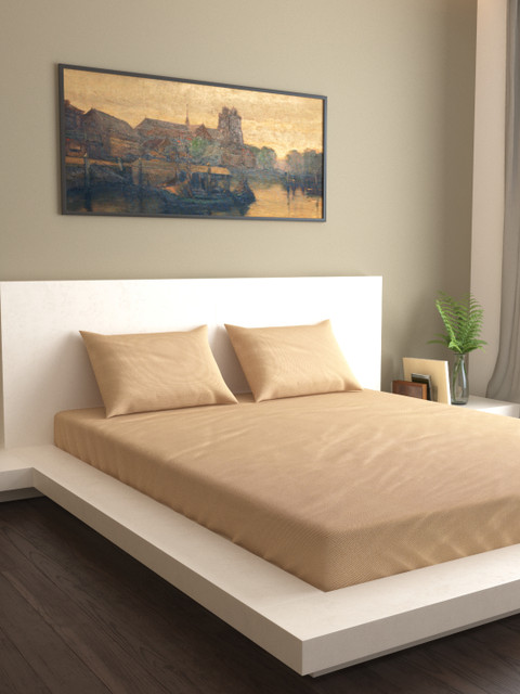 

MARK HOME Beige Solid Flat 400 TC Cotton 1 Queen Bedsheet with 2 Pillow Covers