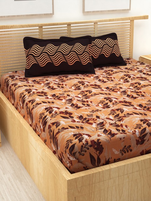 

Story@home Peach-Coloured & Magenta Floral Flat 150 TC Queen Bedsheet with 2 Pillow Covers