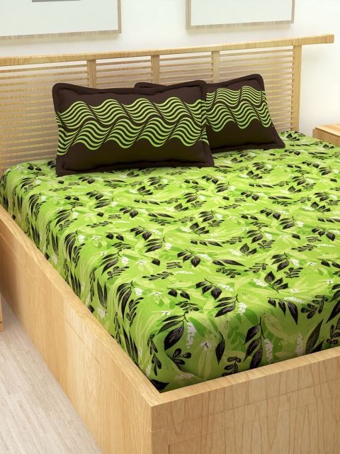 

Story@home Green & Grey Floral Flat 150 TC Cotton Queen Bedsheet with 2 Pillow Covers