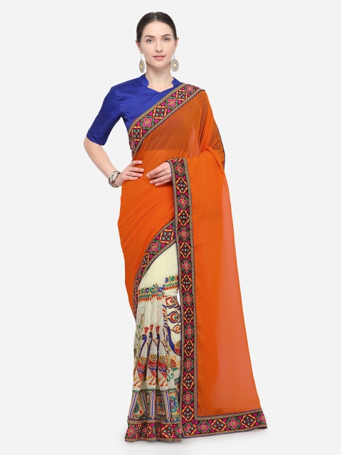

Pisara Rust & Off-White Poly Georgette Solid Saree