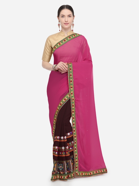 

Pisara Magenta & Brown Poly Georgette Solid Saree