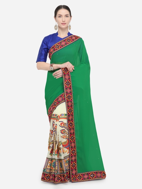 

Pisara Green & Off-White Poly Georgette Solid Saree