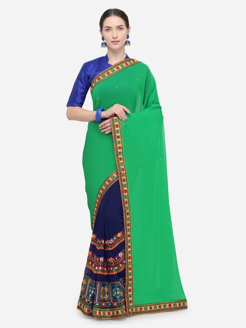 

Pisara Sea Green & Navy Blue Poly Georgette Solid Saree