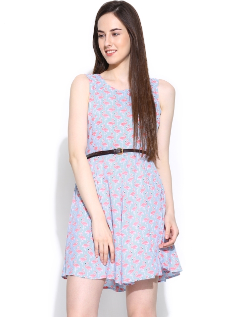 

Vero Moda Greyish Blue Printed Fit & Flare Dress