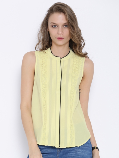 

Vero Moda Yellow Shirt with Lace Panelling