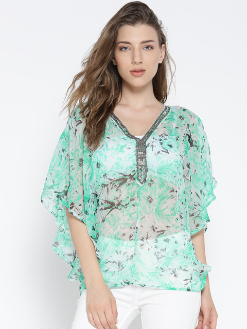 

Vero Moda Green & Off-White Printed Top