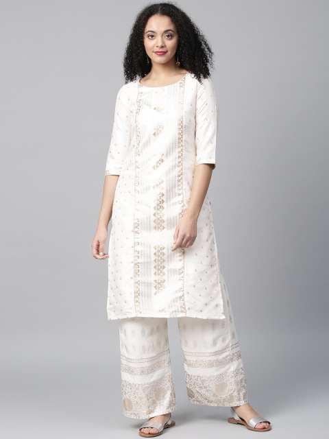 

W Women Off-White & Golden Printed Straight Kurta