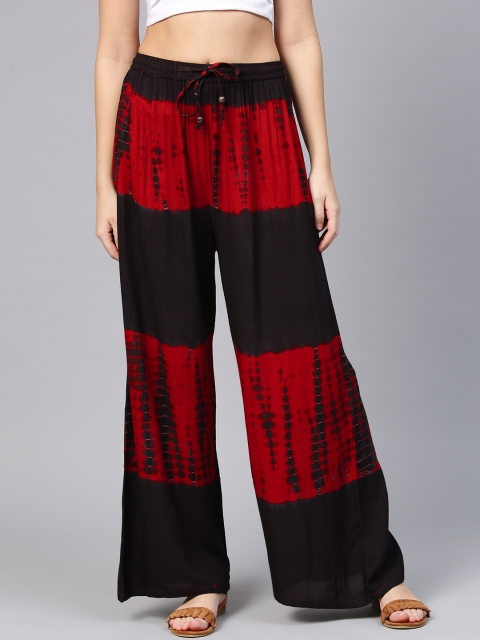 

aasi Women Maroon & Black Dyed Wide Leg Palazzos