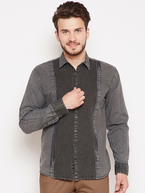 

Oxolloxo Men Grey Comfort Regular Fit Self Design Casual Shirt