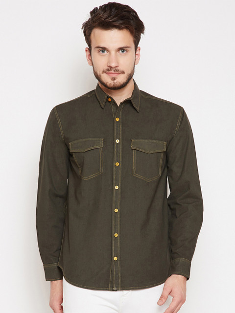 

Oxolloxo Men Olive Green Comfort Regular Fit Solid Casual Shirt