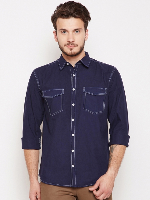 

Oxolloxo Men Navy Blue Comfort Regular Fit Solid Casual Shirt