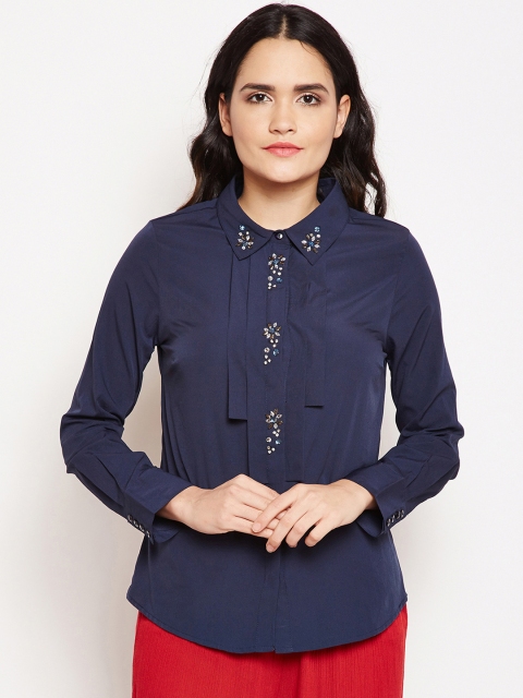 

Oxolloxo Women Navy Blue Regular Fit Solid Casual Shirt