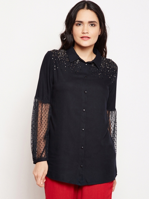 

Oxolloxo Women Black Regular Fit Solid Casual Shirt