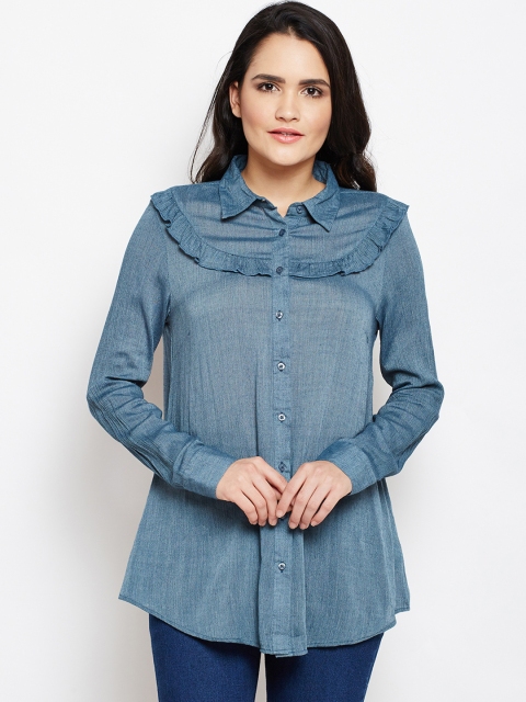 

Oxolloxo Women Blue Regular Fit Self Design Casual Shirt