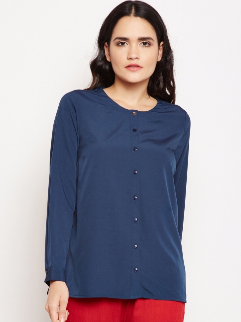 

Oxolloxo Women Navy Blue Regular Fit Solid Casual Shirt