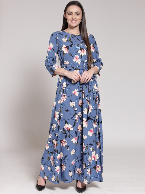 

plusS Women Blue Printed Maxi Dress