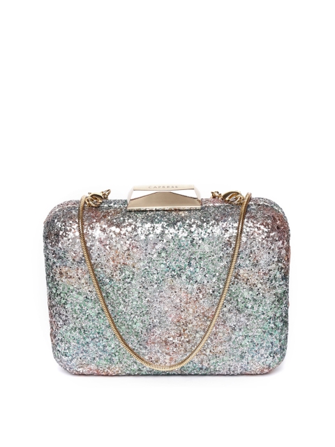 

Caprese Green & Silver-Toned Embellished Clutch