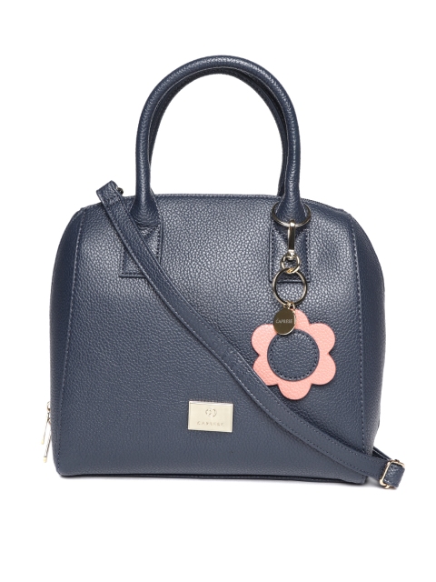 

Caprese Navy Solid Handheld Bag with Detachable Sling Strap, Navy blue