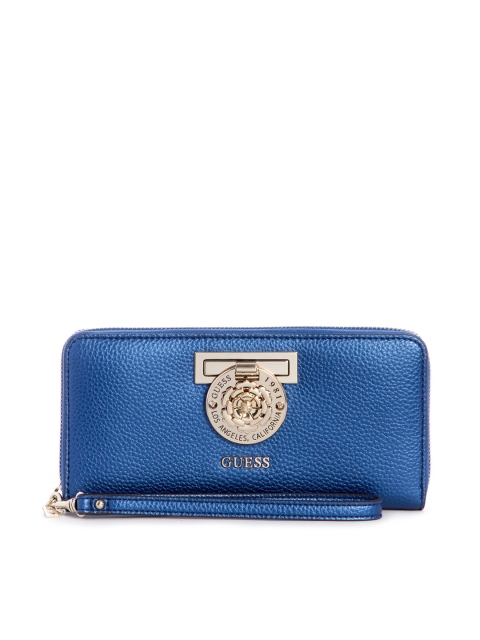 

GUESS Women Blue Solid Zip Around Wallet
